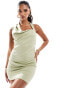 ASOS DESIGN structured draped neckline mini dress in sage green