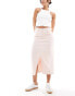 ONLY front slit twill midi skirt in pale pink