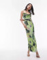 Topshop cami slip midi dress in green floral print