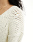 ASOS DESIGN v neck jumper in textured stitch in cream