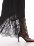 Topshop satin lace mix fishtail maxi skirt in black