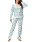 Women's Long Sleeve Notch Collar Top with Lounge Pants 2 Piece Pajama Set