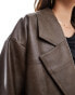 SNDYS leather look oversized collar jacket co-ord in washed brown