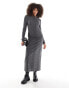 ASOS DESIGN brushed rib long sleeve column midi dress in charcoal