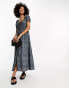 ASOS DESIGN broderie button through tiered maxi tea dress in slate grey