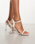 Glamorous mid heel sandals with pearls in white