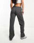 Pull&Bear tie waist straight leg trouser in dark grey