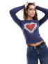 Miss Selfridge heart graphic tee with long sleeve in navy