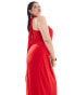 ASOS DESIGN Curve exclusive one sleeve tie neck maxi dress with batwing detail in red