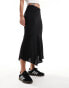 Weekday Marita asymmetric satin midi skirt in black