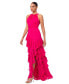 Petite Chiffon Ruffled Halter Gown