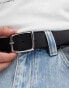 ASOS DESIGN leather belt with square buckle in silver and black