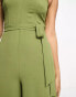 Miss Selfridge belted sweetheart neck wide leg jumpsuit in khaki