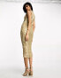 ASOS DESIGN high neck embellished midi dress in plisse sequin in gold