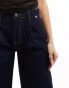 Stradivarius wide leg jean with pleat front in dark blue