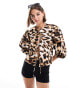 ASOS DESIGN cotton long sleeve top with ties in leopard print