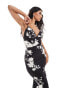 True Violet plunge neck cami maxi dress in mono print