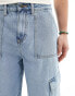 ASOS DESIGN super long length denim jorts with cargo detailing in light blue wash