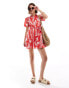 Mango printed shirt mini dress in red