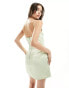 Heiress Beverly Hills exclusive premium satin corset wrap mini dress in pale green