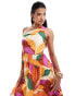 Style Cheat one shoulder cotton maxi dress with out out in abstract print