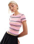 Monki shrunken t-shirt in pink multi stripe