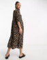 New Look puff sleeve smock midi dress in leopard print