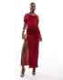 ASOS DESIGN plisse bardot midi dress with halter strap detail in burgundy