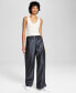 Women's Faux-Leather High-Rise Cargo Pants, Created for Macy's