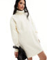 ASOS DESIGN supersoft volume sleeve roll neck mini jumper dress in ivory