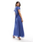 TFNC Bridesmaid wrap front maxi dress in aster blue