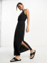 Vila slinky racer neck maxi dress with split sides in black