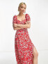 & Other Stories puff sleeve midi dress in red floral