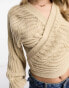 Miss Selfridge ballet wrap cable cardigan in camel