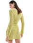 ASOS DESIGN knitted mini dress in stitch detail with cut out in lime