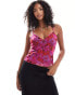 JDY mesh floral cami in pink and red