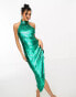 Starlet high neck embellished sequin midi dress in emerald