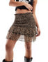 Monki smocked ruffle mini skirt in brown leopard print