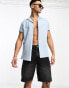 ASOS DESIGN regular linen revere shirt with roll sleeves in dusty blue