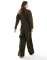 ASOS DESIGN double collar utility boilersuit in premium cloth with turned trouser cuff in khaki