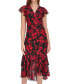 Women's Printed V-Neck Flutter-Sleeve Dress