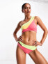 Nike Swimming Icon Swoosh Block asymmetrical bikini top in pink and green