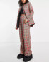 Noisy May Petite tailored trouser co-ord in brown and pink check