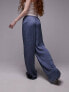 Topshop crinkle satin wide leg pull on trouser in air force blue