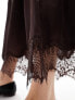 River Island satin midi skirt with lace trim in brown