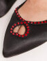 ASOS DESIGN Wide Fit Lust heart diamante ballet flats in black satin