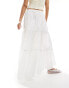 Monki maxi tiered poplin cotton skirt with half elastic waist in white