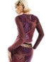 Labelrail x Dyspnea renaissance rodeo print mesh long sleeve top with embellished neck in purple