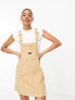 Tommy Jeans logo corduroy pinafore dress in sand