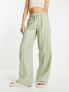 Stradivarius crinkle pull on wide leg trouser in khaki